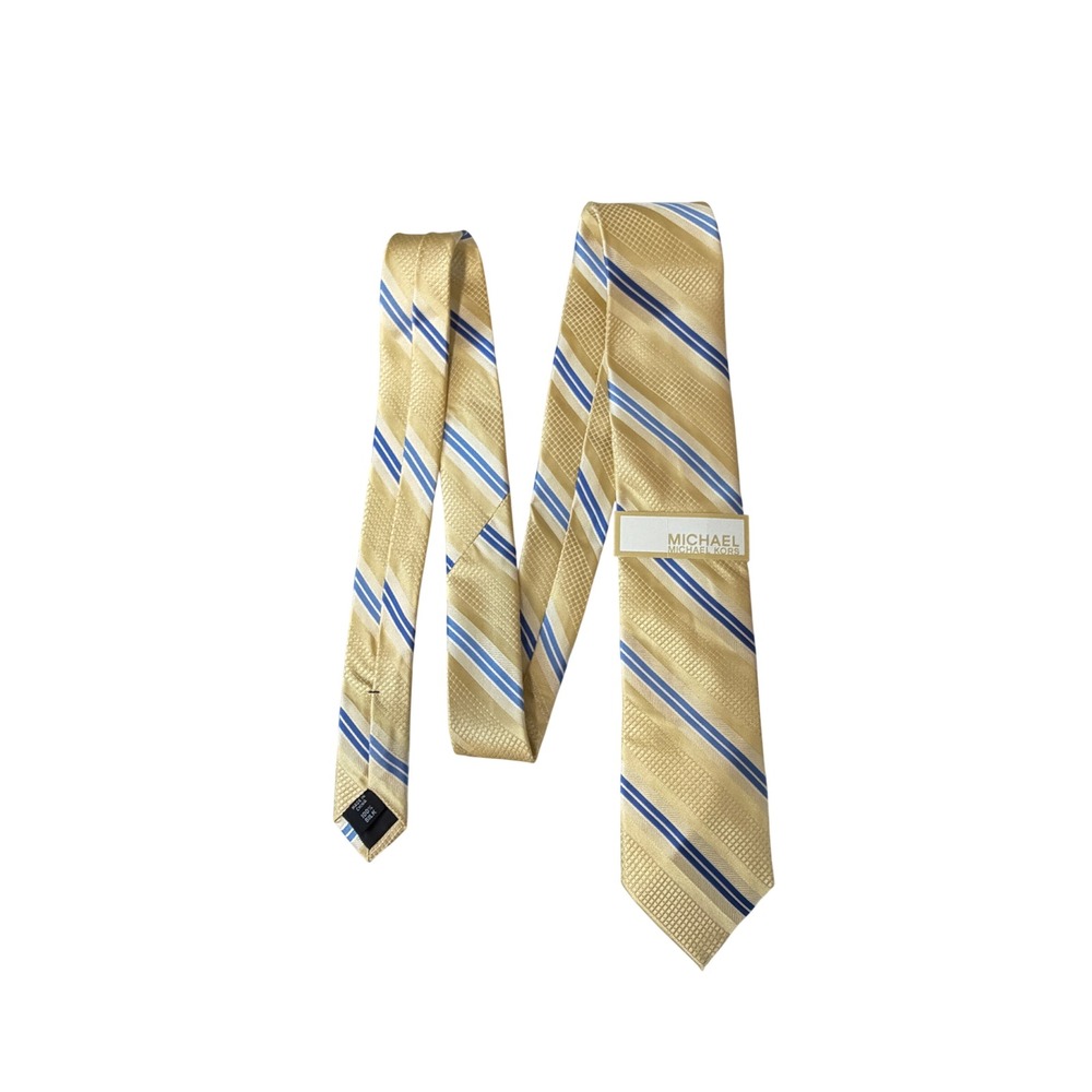 Michael Kors Mens Yellow Blue Striped 100% Silk Necktie Classic Tie NWT New